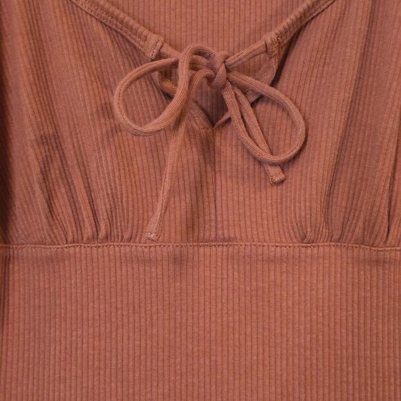 J. Crew RE-Imagined Tie Front Vintage Rib V  T-Shirt Top Burnt Sienna Size Large - Picture 3 of 6